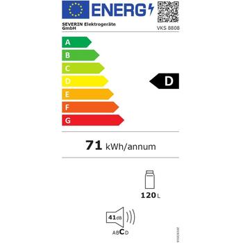 Severin Ledusskapis VKS 8808, 120l, 25kg, 41dB, D, 71kWh, 3 plaukti, LED apgaismojums, Mehānisks, Brīvi stāvošs (VKS 8808)
