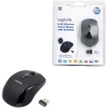 Logilink оптическая беспроводная мышь ID0031, 800/1600 dpi, 2.4 ГГц, 10 м, 3 кнопки, USB, прокрутка, Plug and Play, черная (ID0031)