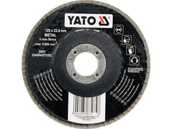 Yato lapiņu slīpdisks YT-83275, 125mm, P100, 22.4mm, 12200 min⁻¹, 80 m/s, alumīnija oksīds, sintētiskā sveķu saite (YT-83275)
