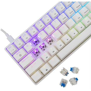 White Shark Клавиатура SHINOBI-2-W-US-BLUE.SW, 1.8m, 61 клавиша, механическая, USB-C, RGB подсветка (SHINOBI-2-W-US-BLUE.SW)