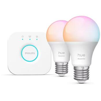 Philips Hue умная лампа 8721103103635, 2 шт, E27, 8 Вт, 806 лм, 2200-6500 K, 16 млн цветов, Bluetooth/Zigbee, Hue мост (8721103103635)