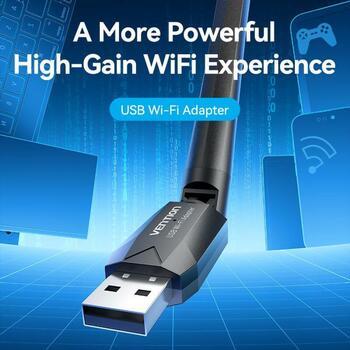 Vention USB adapteris KDTB0 633Mbit/s, 2.4-5GHz, 6dBi antena, WPA2-PSK, USB 2.0, melns (KDTB0)