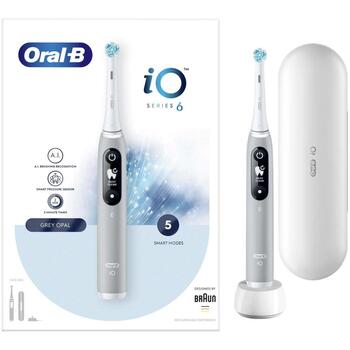 Braun elektriskā zobu birste Oral-B iO 6 377269, 1 uzgalis, 5 režīmi, 1 ātrums, spiediena sensors, taimeris, Bluetooth (iO6 Grey Opal)