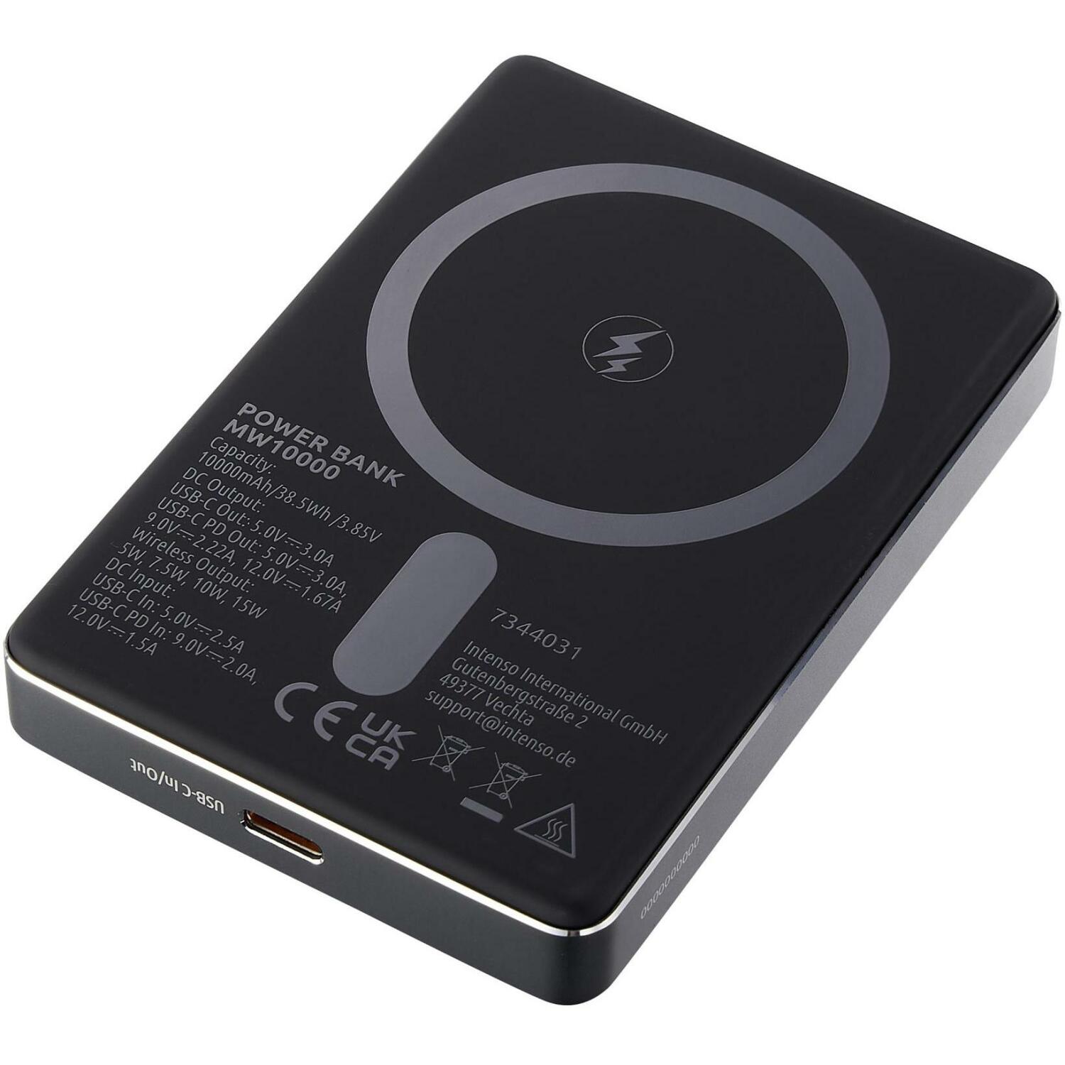 Intenso Power Bank 7344034 10000 мАч, 20 Вт USB-C PD, 15 Вт беспроводная зарядка, совместим с MagSafe, серый (7344034)