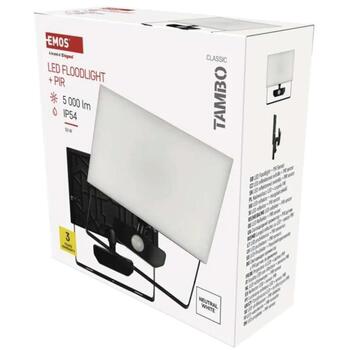 Emos LED прожектор TAMBO ZS2942, 50 W, 5000 lm, IP54, нейтральный белый свет, алюминиевый корпус, PIR датчик (ZS2942)