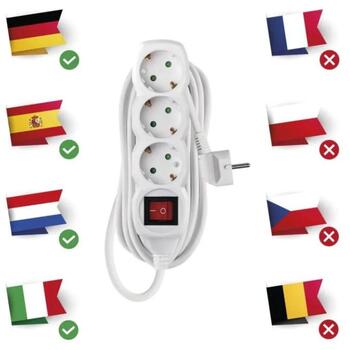 Emos Удлинитель P1325R, 5м, 3×2P+PE, PVC, 3680W, с выключателем, защита от детей (P1325R)