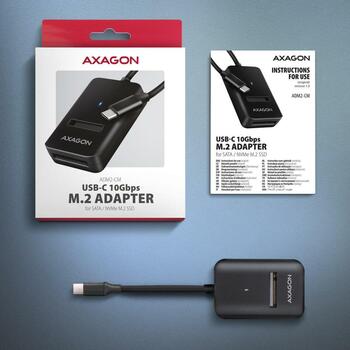 Axagon SSD адаптер ADM2-CM USB-C 10Gbps, M.2, 0.1м кабель, UASP, TRIM, S.M.A.R.T. (ADM2-CM)
