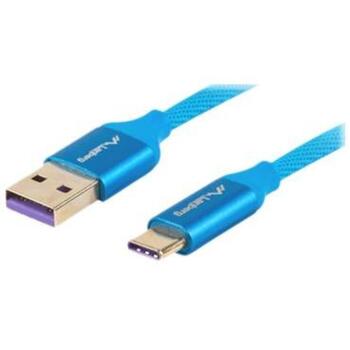 Lanberg USB Type-C к USB Type-A 2.0 кабель, CA-USBO-22CU-0018-BL, 1.8 м, 480 Мбит/с, Синий, QC 3.0, алюминиевые разъемы (CA-USBO-22CU-0018-BL)