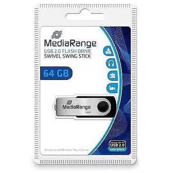 Mediarange USB флешка MR912, 64 ГБ, USB 2.0, скорость чтения 13 МБ/с, скорость записи 6 МБ/с, черный/серебристый (MR912)