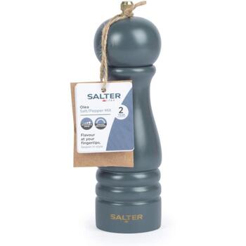 Salter Мельница для соли и перца BW120291GEU7, 18,9 x 5,5 x 5,5 см, дерево, ручная, серая, регулируемая крупность, 2 крышки (BW120291GEU7)