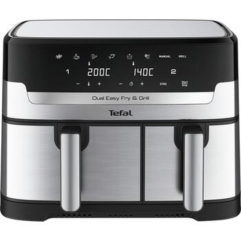 Tefal karstā gaisa friteris EY905D10, 5.2+3.1 L, nerūsējošais tērauds, 8 programmas, sinhronizācijas funkcija (EY905D10)