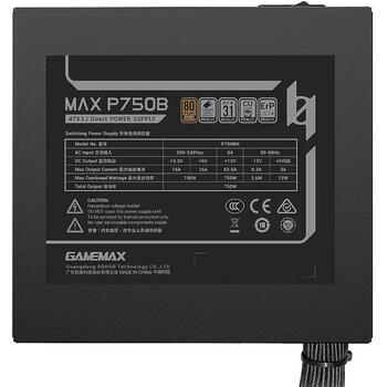 Gamemax barošanas bloks MAX P750B, 750 W, Bronza, Nemodulārs, 120 mm ventilators, 1 x 24 pin ATX, 2 x 8 pin EPS12V (MAX P750B)