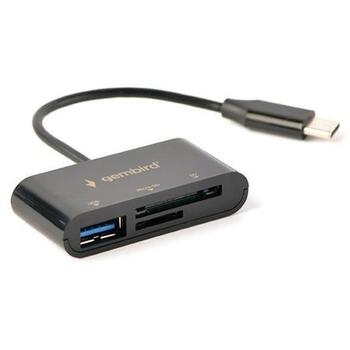 Gembird Читатель карт памяти UHB-CR3-02 USB 3.2 Gen 1 Type-C, поддерживает MicroSD/SD/SDHC/SDXC, 1 USB 2.0 порт, черный (UHB-CR3-02)