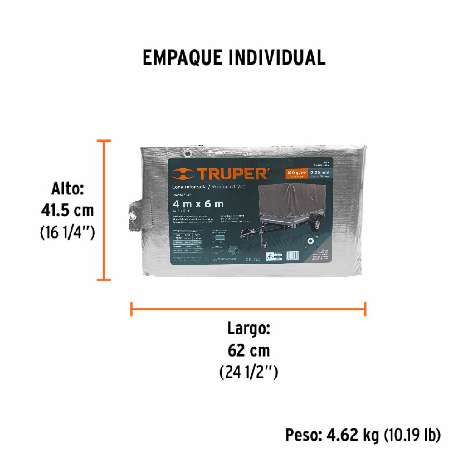 Īpaši izturīgs balts brezents 4х6m, 180g/m2 LT-46 TRUPER (LT-46)