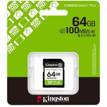 Kingston Technology 64GB SDXC Canvas Select Plus Gen3, SDS3/64GB, 100MB/s, C10, UHS-I, U1, V10 (SDS3/64GB)