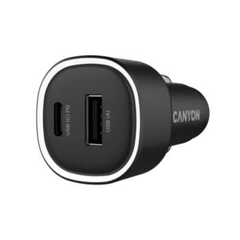 Auto lādētājs ar 48 W PD ātro uzlādi USB A un USB C izejām OnDrive 48 PD USB-A+USB-C Melns CNE-CCABR3AC CANYON (CNE-CCABR3AC)
