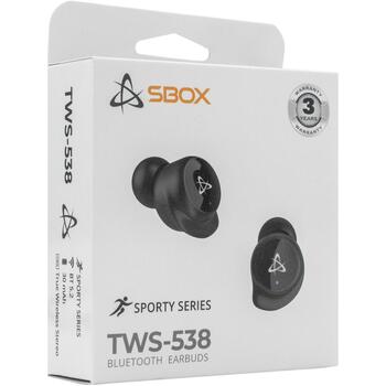 Sbox Беспроводные наушники EB-TWS538-B, 20-20000Hz, 32Ω, 102dB, 3ч, Bluetooth 5.2, 8мм, 200mAh зарядный кейс (EB-TWS538-B)