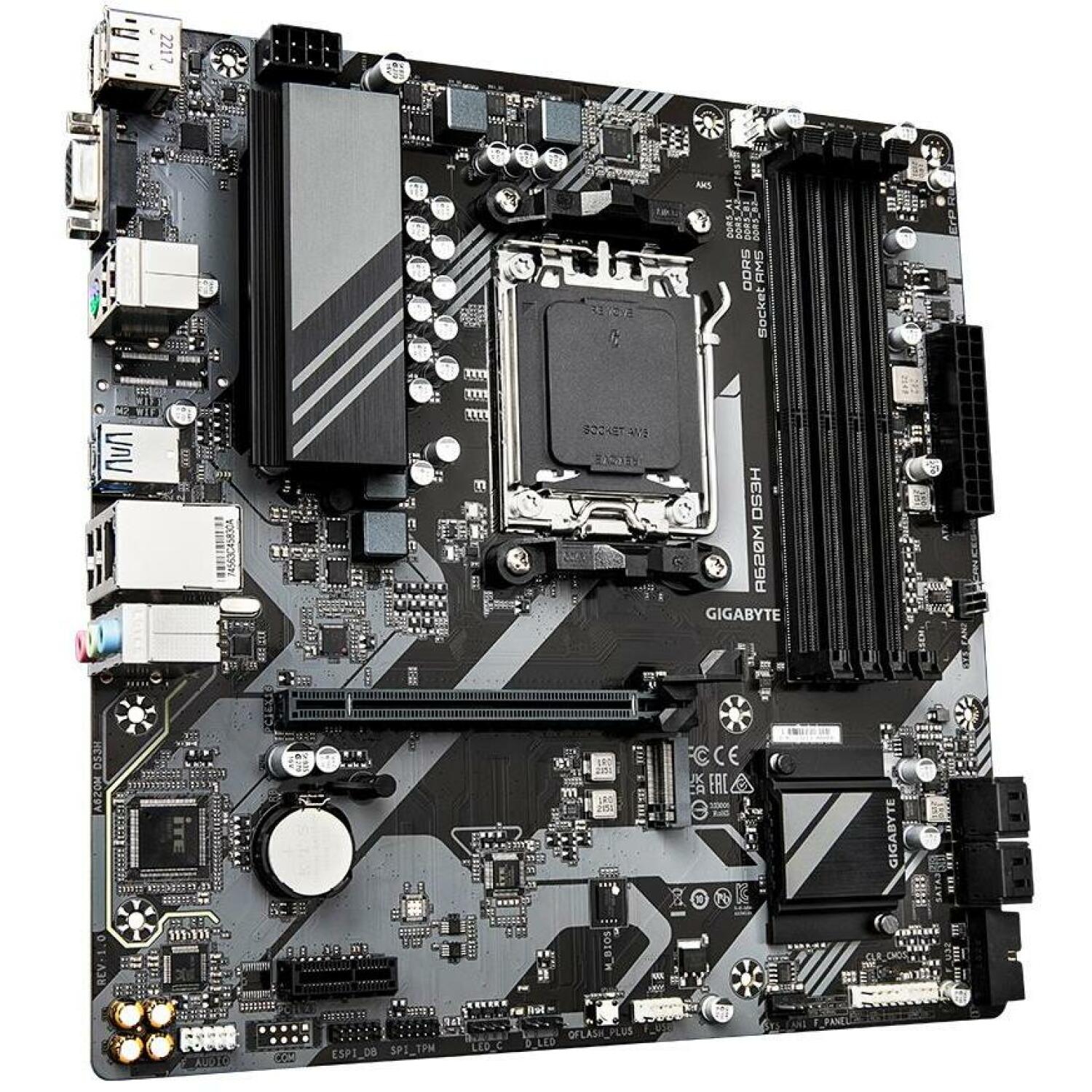 Gigabyte A620M DS3H 2.0, AMD Socket AM5, 5+2+2 фазы, до 7600MHz DDR5, 1xPCIe 4.0 M.2, GbE LAN, USB 3.2 Gen 1 (A620M DS3H 2.0)