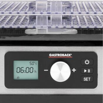 Gastroback Сушилка для фруктов 46600, 250 W, 3 кг, Черный, Нержавеющая сталь, 6 поддонов, LED экран, 72 ч таймер (46600)
