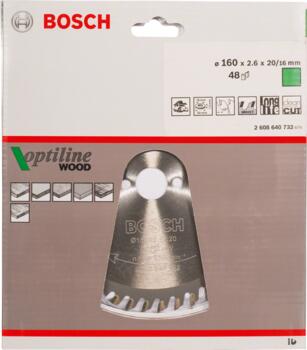 Ripzāģa disks 160x20/16 Optiline Wood, Rokas ripzāģiem PRO WOOD RIPZĀĢA ASMENS, 2608640732, BOSCH (2608640732)