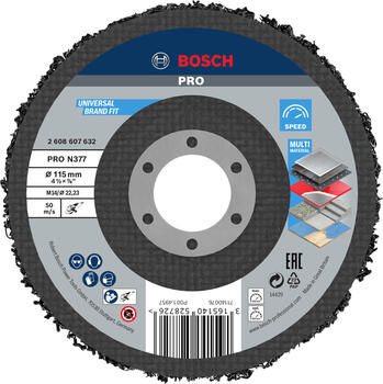 Tīrīšanas disks metālam 115mm, leņķa slīpmašīnai, Mazām leņķa slīpmašīnām PRO N377 TĪRĪŠANAS DISKS, 2608607632 BOSCH (2608607632)