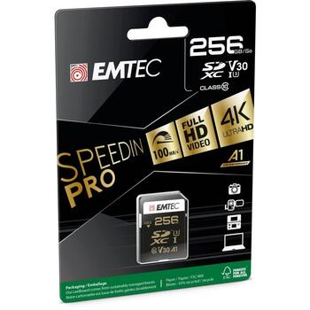 Emtec Карта памяти ECMSD256GXC10SP, 256GB, 100MB/s, UHS-I, V30, класс 10 (ECMSD256GXC10SP)