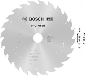 Standard for Wood 160x20/15.875x1.5/1.0x24T, Rokas ripzāģiem PRO WOOD CORDLESS RIPZĀĢA ASMENS, 2608837676, BOSCH (2608837676)