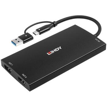 Lindy I/O конвертер 43430 USB Type A и C на Dual HDMI 4K60, 1 USB-C, 1 USB 3.2, черный (43430)