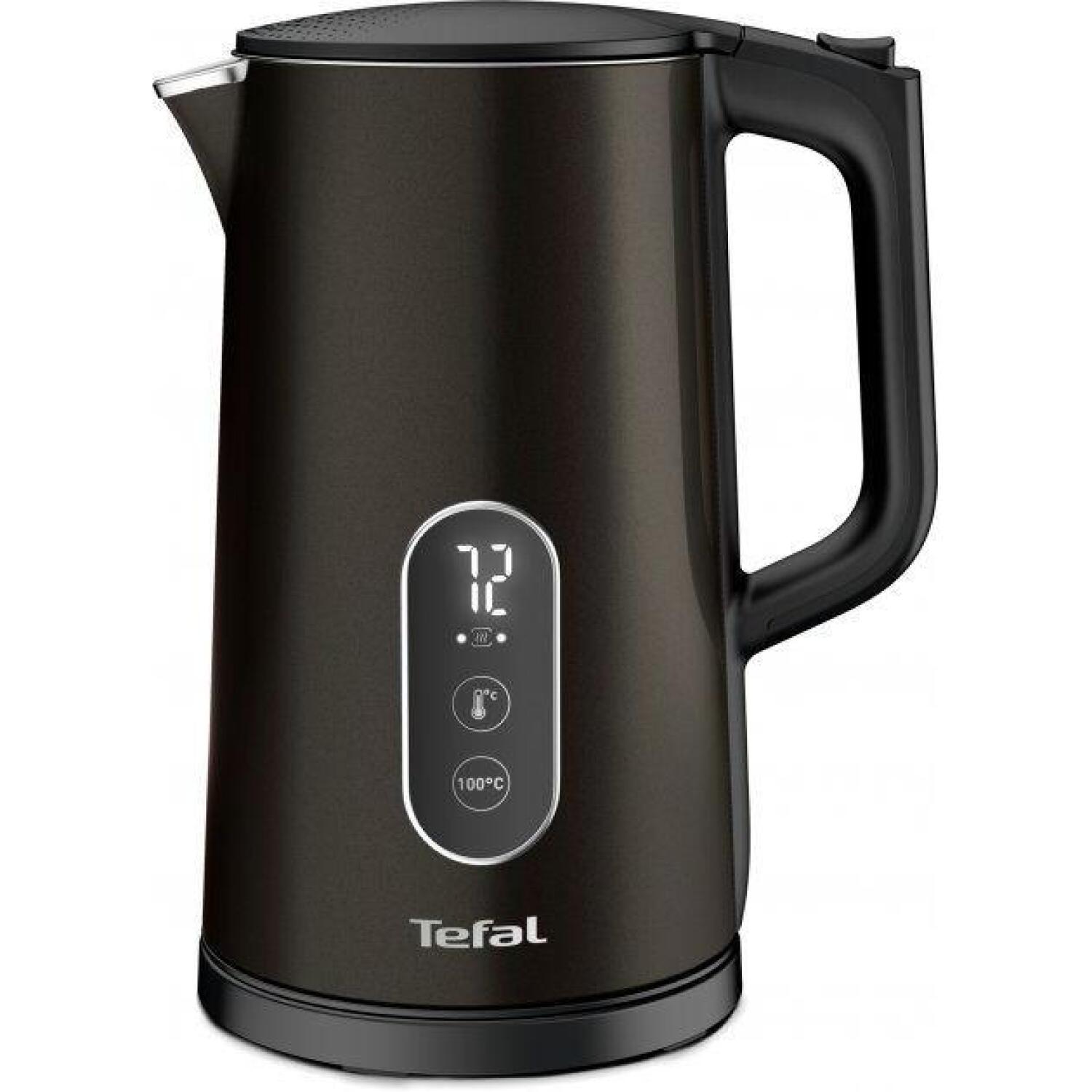 Tefal Цифровой чайник KI831E10, 1,7 л, 1800 Вт, черный, нержавеющая сталь, 360° поворотная база, автоматическое отключение (KI831E)