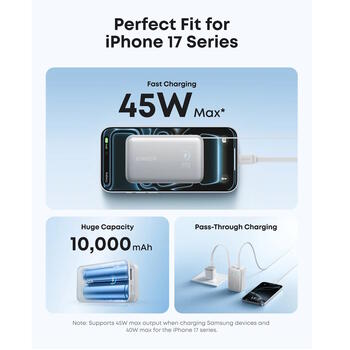 Супер компактный и мощный премиальный внешний аккумулятор 10000 mAh 45 W с USB-C PD и USB-A QC белый A1638H21 Anker (A1638H21)
