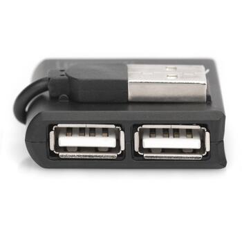 Digitus USB centrmezgls DA-70217, 4x USB 2.0, 480 Mb/s, melns, kompakts, galda (DA-70217)