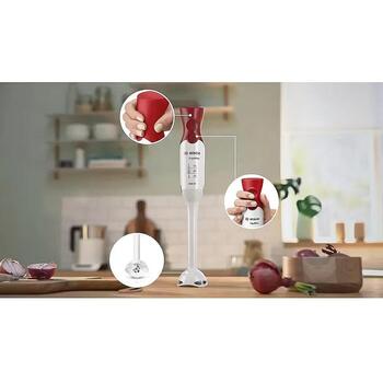 Bosch Ручной блендер MSM 64010, 450 W, 1.4 m, 0.9 kg, 2 скорости, Турбо режим, Белый, Красный (MSM64010)