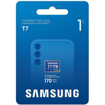 Samsung microSD карта, T7, MB-MB1T0T/WW, 1TB, 170MB/s, UHS-I, V30, A2, водонепроницаемая, термостойкая, рентгенозащитная (MB-MB1T0T/WW)