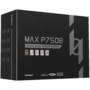 Gamemax barošanas bloks MAX P750B, 750 W, Bronza, Nemodulārs, 120 mm ventilators, 1 x 24 pin ATX, 2 x 8 pin EPS12V (MAX P750B)