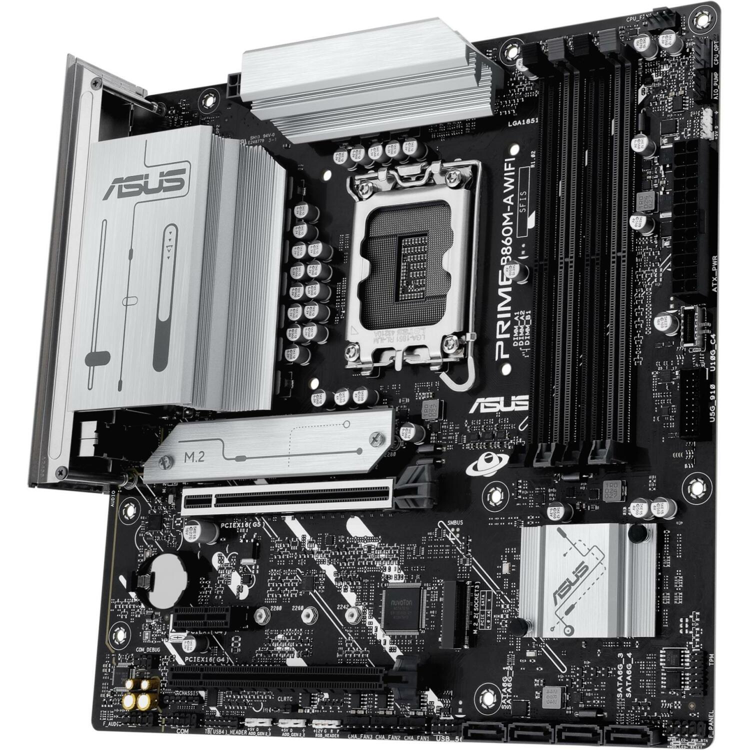 Asus Mātesplate PRIME B860M-A WIFI, LGA 1851, DDR5, 256 GB, 4 DIMM, 2.5 Gb Ethernet, Wi-Fi 6E, 6 SATA III, 2 M.2, 7.1 audio (PRIME B860M-A WIFI)
