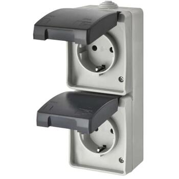 Emos Двойная розетка A1396.3, 2x16A, 250V, IP44, серая и черная, вертикальная установка (A1396.3)