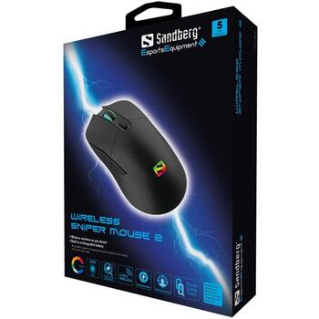 Sandberg 640-21 Беспроводная игровая мышь, 2400 DPI, 6 кнопок, 2.4 GHz, USB Type-C, 400 mAh, черный (640-21)
