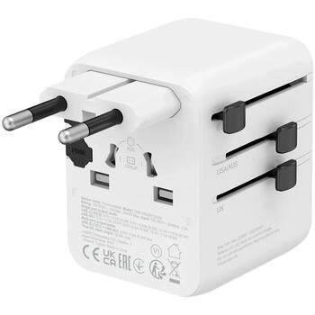 Kompakts ceļojumu lādētājs ar 20 W maksimālo jaudu un savietojamību EU UK US AUS kontaktligzdām OnTour 20 EU UK US AUS 20W Balts CNS-TA20W1005W CANYON (CNS-TA20W1005W)