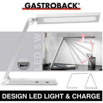 Gastroback Настольная лампа 60000, 120 Вт, 2 USB порта, Qi беспроводная зарядка, 2700-6500 °K, 950 люкс, класс A (60000)