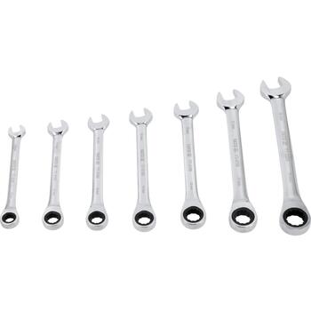 Yato kombinēto sprūdrata atslēgu komplekts YT-0208, 7 gab, 10-19 mm, CrV 6140, 72 zobi, 42-49 HRC, AS-Drive, pulēts, hromēts, 5 ˚ (YT-0208)