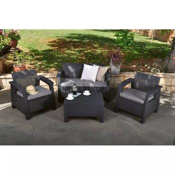 Dārza mēbeļu komplekts Corfu Set pelēks KETER 29197361939 75x70x79cm, 128x70x79cm, 77x57x42cm (29197361939)