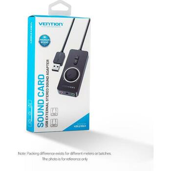 Vention USB звуковая карта CDRBB, 16 бит, 44100-48000 Гц, USB, 3.5 мм, 2 кнопки, 0.15 м, черный (CDRBB)