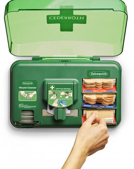 Cederroth Brūču tīrīšanas līdzekļu komplekts 51011006, 40 salvetes, 4,5 m pārsējs, 40 tekstila plāksteri, 45 plastikāta plāksteri (51011006)