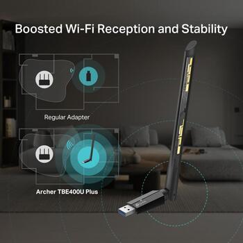 TP-Link Wi-Fi адаптер Archer TBE400U Plus, 2.4 GHz, 5 GHz, 6 GHz, 802.11ax, 6.5 Gbps, высокий усилитель (Archer TBE400U Plus)