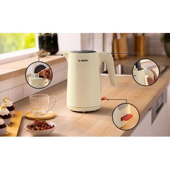 Bosch Электрический чайник TWK2M167, 2400 Вт, 1.7 л, пластик, кремовый, 360° поворотная база, автоматическое отключение (TWK2M167)