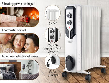 Eļļas radiators AD 7816, 2000W, balts; AD 7816 ADLER (AD 7816)
