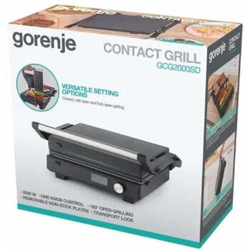 Gorenje Kontaktgrils GCG2000SD, 2000 W, 35 cm x 34 cm x 16 cm, LED displejs, noņemamas plāksnes, neslīdošas kājas (GCG2000SD)