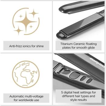 BaByliss Titanium Shine ST620E выпрямитель для волос, 235°C, 30s, ионизация, автоотключение, поворотный шнур (ST620E)