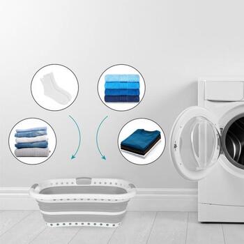 Beldray LA072979PGRYFEU7 Collapsible Hip Hugger Laundry Basket 37L, White/Grey (LA072979PGRYFEU7)