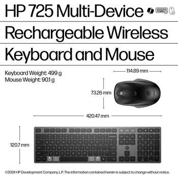 HP 725 vairāku ierīču uzlādējams komplekts 9T5B0UT#ABB, bezvadu tastatūra un pele, 4000 DPI, 10 m, USB-A, Bluetooth, melns (9T5B0UT#ABB)